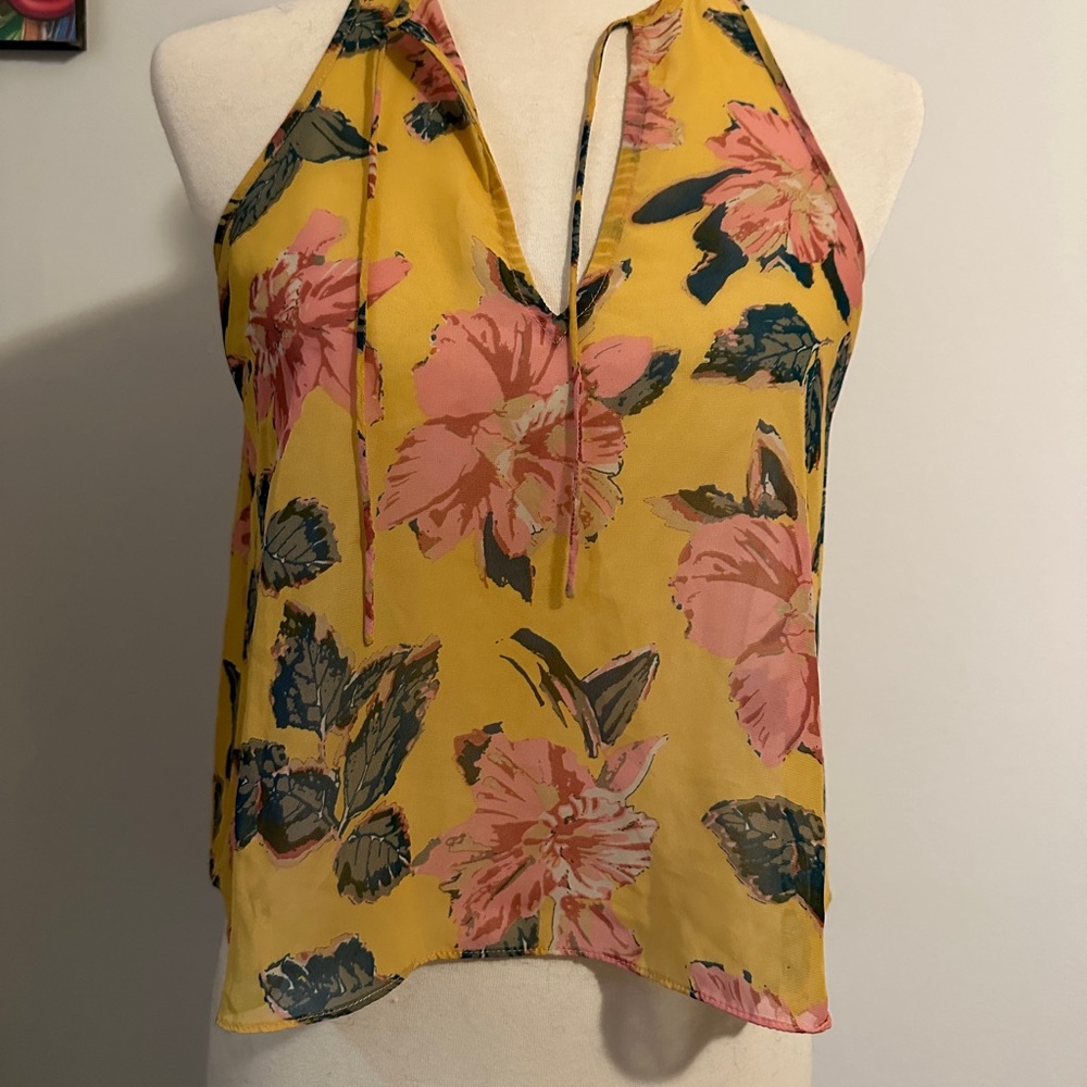 Kimchi Blue Yellow Pink Tie Front Tank Top